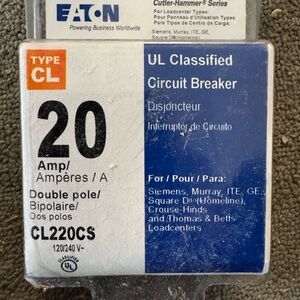 Eaton Double Pole 20Amp Circuit Breaker - Black